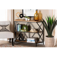 Baxton Studio JY20A158-NaturalBlack-Console Baxton Studio Logan Modern Industrial Walnut Brown Finished Wood and Black Finished Metal 3-Tier Console Table